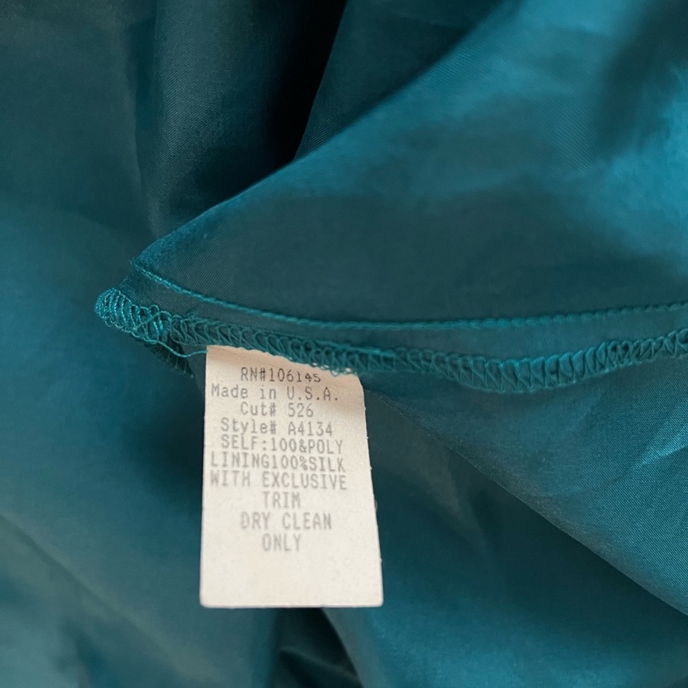 Ruth Anthropologie Elegant Black Teal Lace Silk Slip Dress Size 4 - Picture 8 of 12